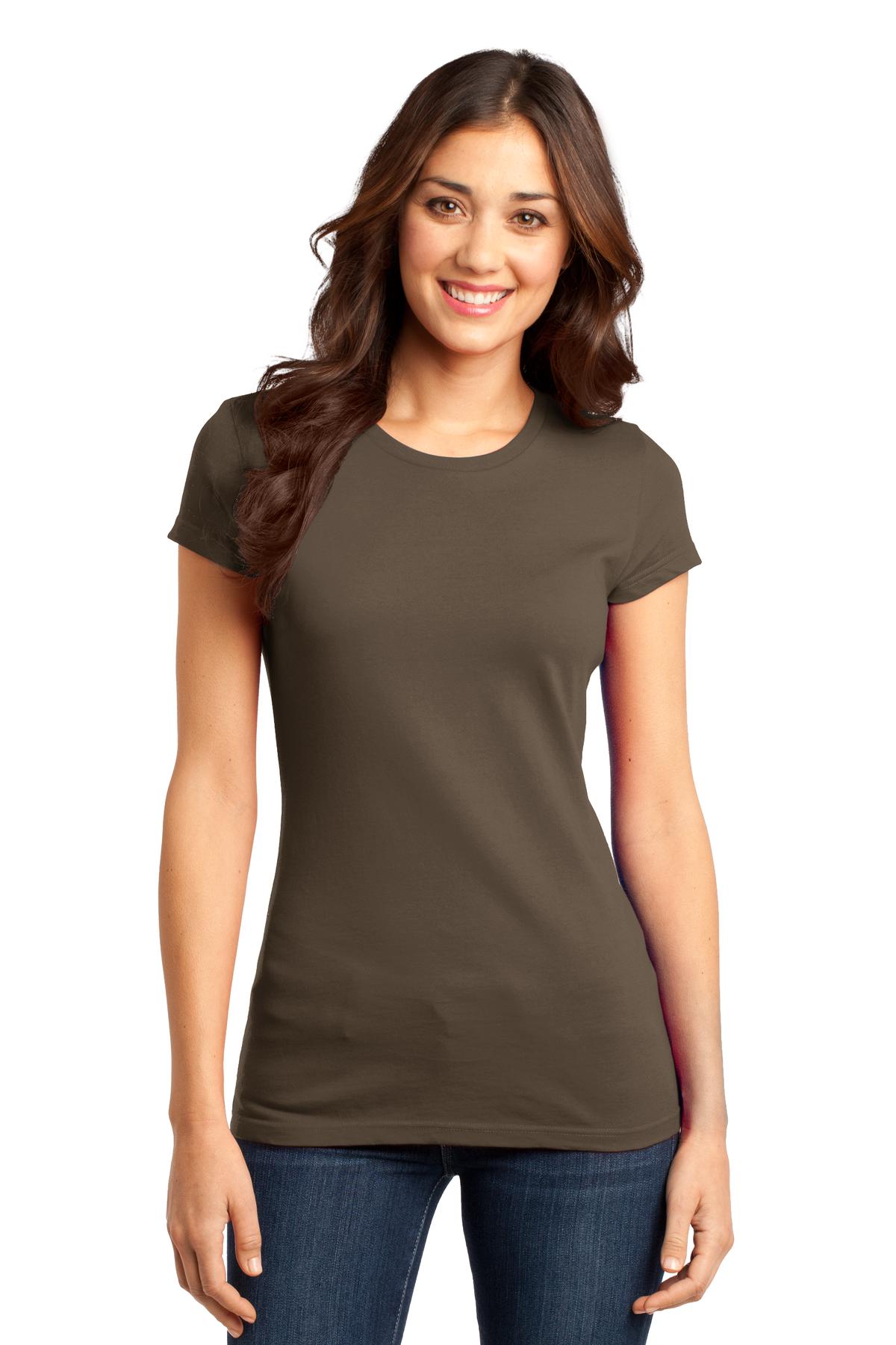 Front View of Brown District Women's Fitted Very Important Tee . DT6001