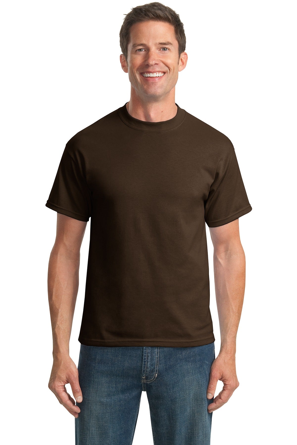Front View of Brown Port & Company Tall Core Blend Tee. PC55T