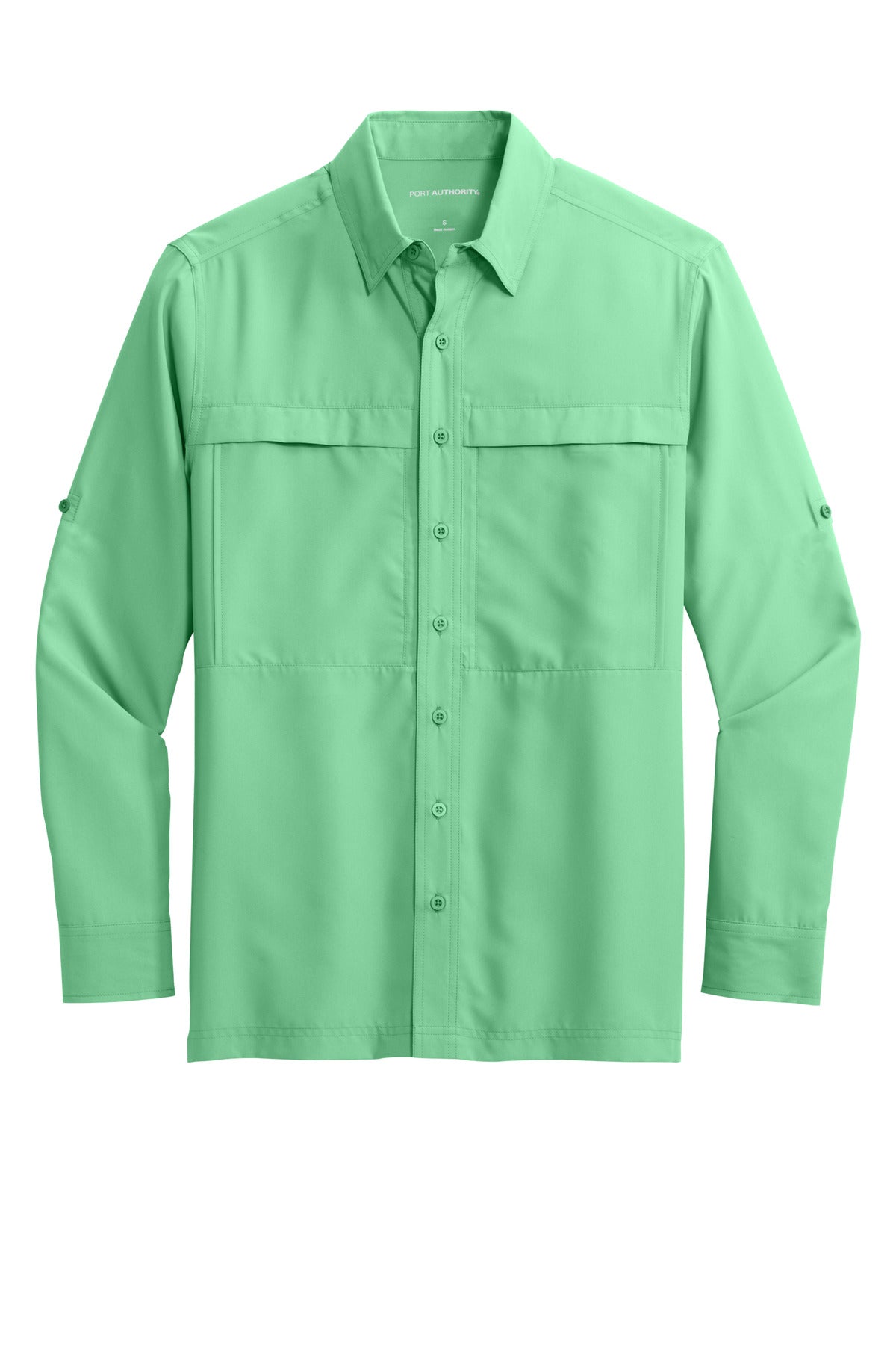 Front View of BrtSeafoam Port Authority Long Sleeve UV Daybreak Shirt W960