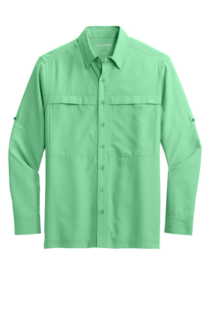 Front View of BrtSeafoam Port Authority Long Sleeve UV Daybreak Shirt W960