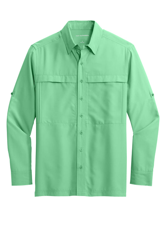 Front View of BrtSeafoam Port Authority Long Sleeve UV Daybreak Shirt W960