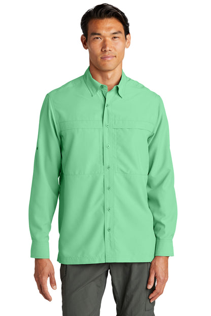 Front View of BrtSeafoam Port Authority Long Sleeve UV Daybreak Shirt W960