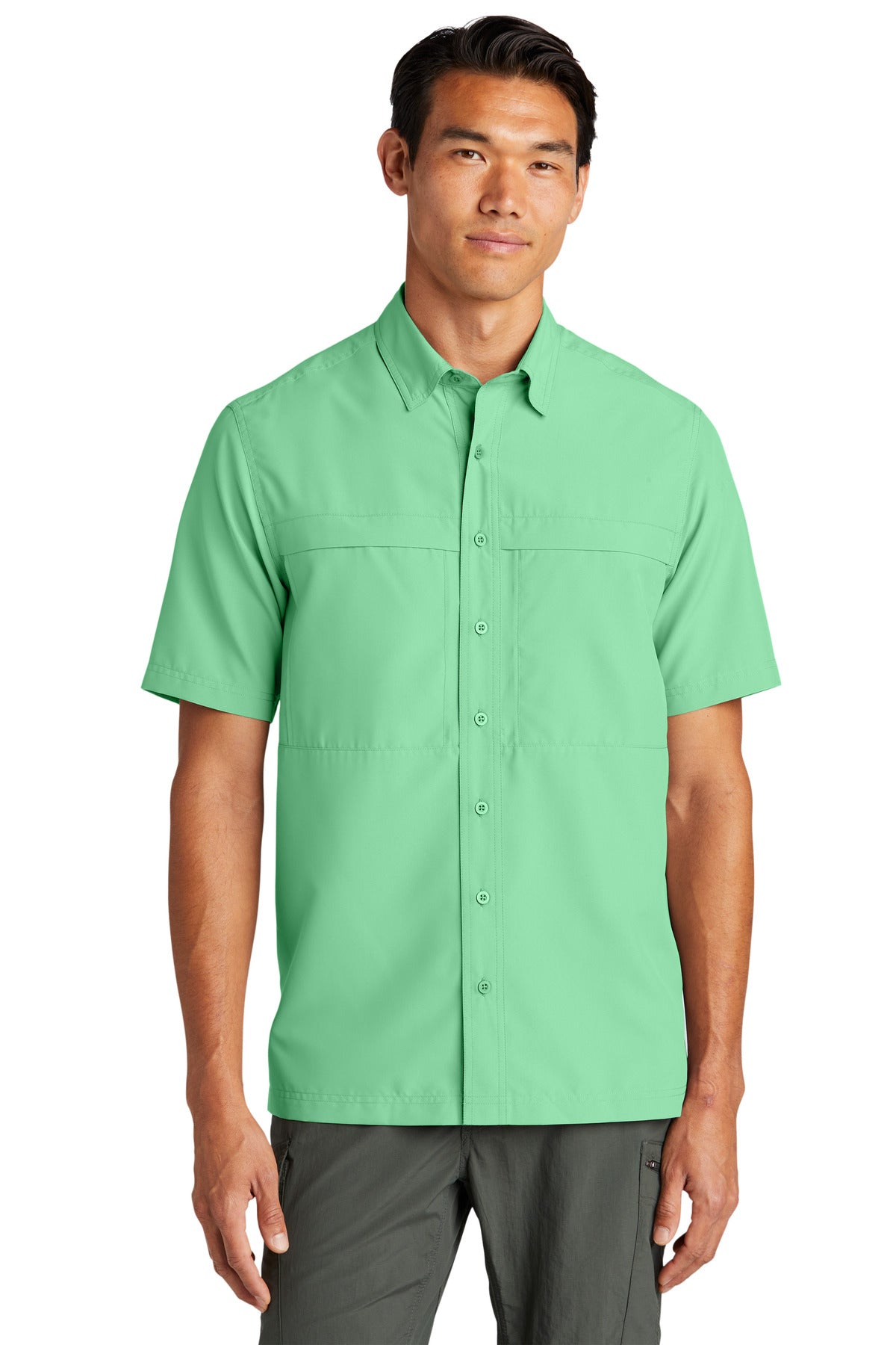 Front View of BrtSeafoam Port Authority Short Sleeve UV Daybreak Shirt W961