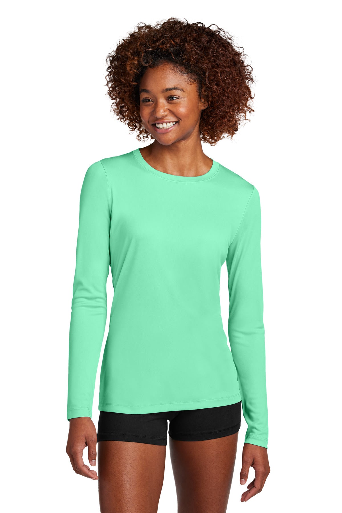 Front View of BrtSeafoam Sport-Tek Women's Posi-UV Pro Long Sleeve LST420LS