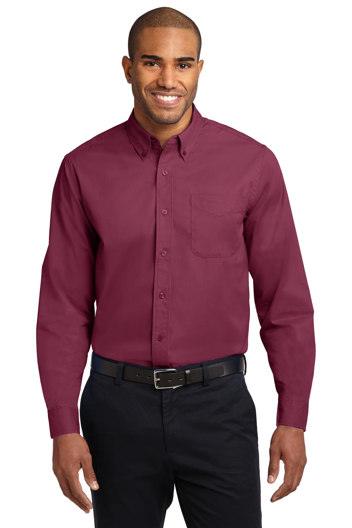 Front View of Burg/Lt Stone Port Authority Extended Size Long Sleeve Easy Care Shirt S608ES