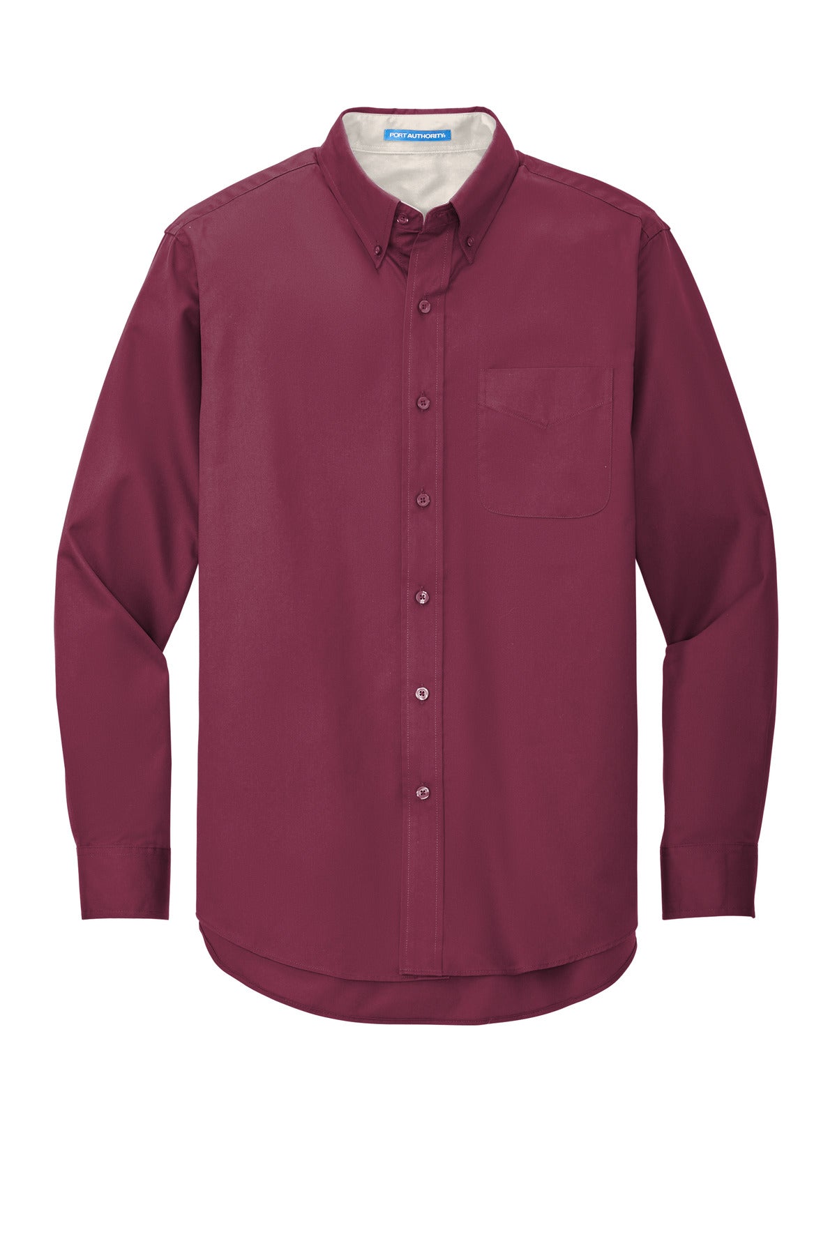Front View of Burg/Lt Stone Port Authority Extended Size Long Sleeve Easy Care Shirt S608ES