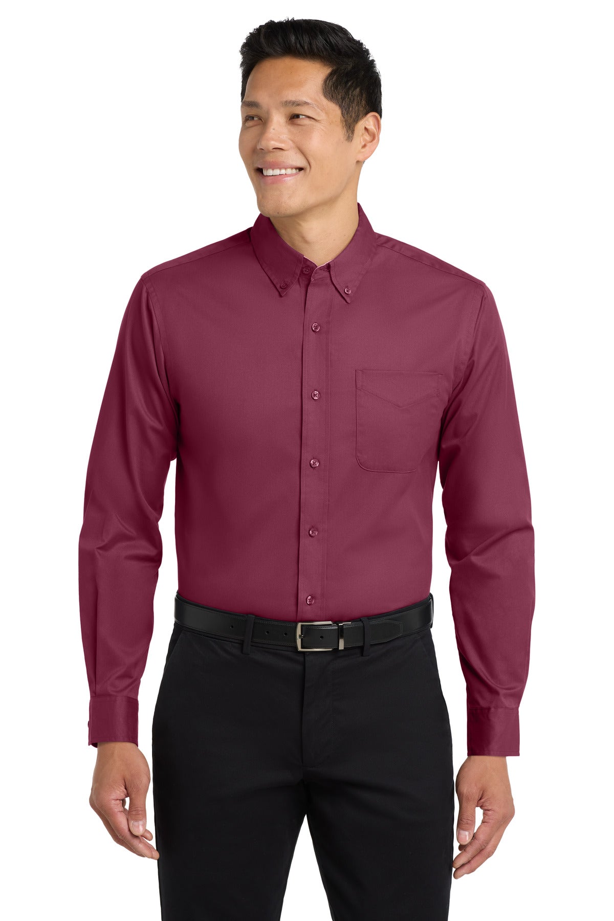 Front View of Burg/Lt Stone Port Authority Extended Size Long Sleeve Easy Care Shirt S608ES