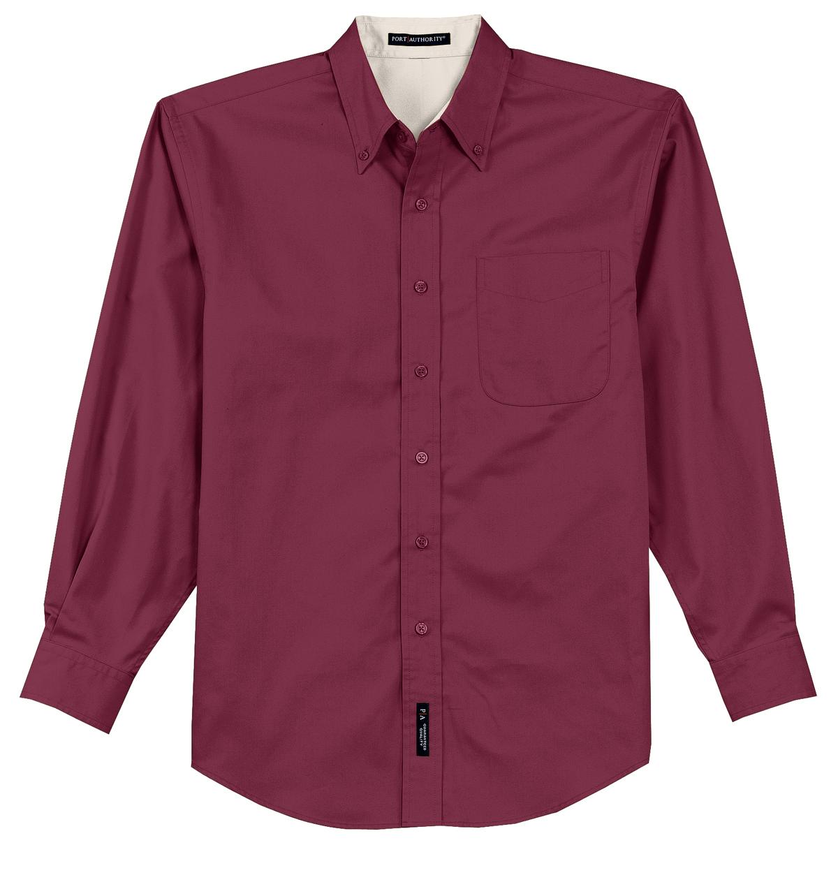 Front View of Burgundy Port Authority Tall Long Sleeve Easy Care Shirt. TLS608