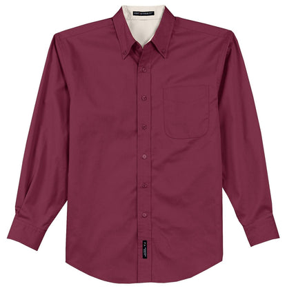 Front View of Burgundy Port Authority Tall Long Sleeve Easy Care Shirt. TLS608