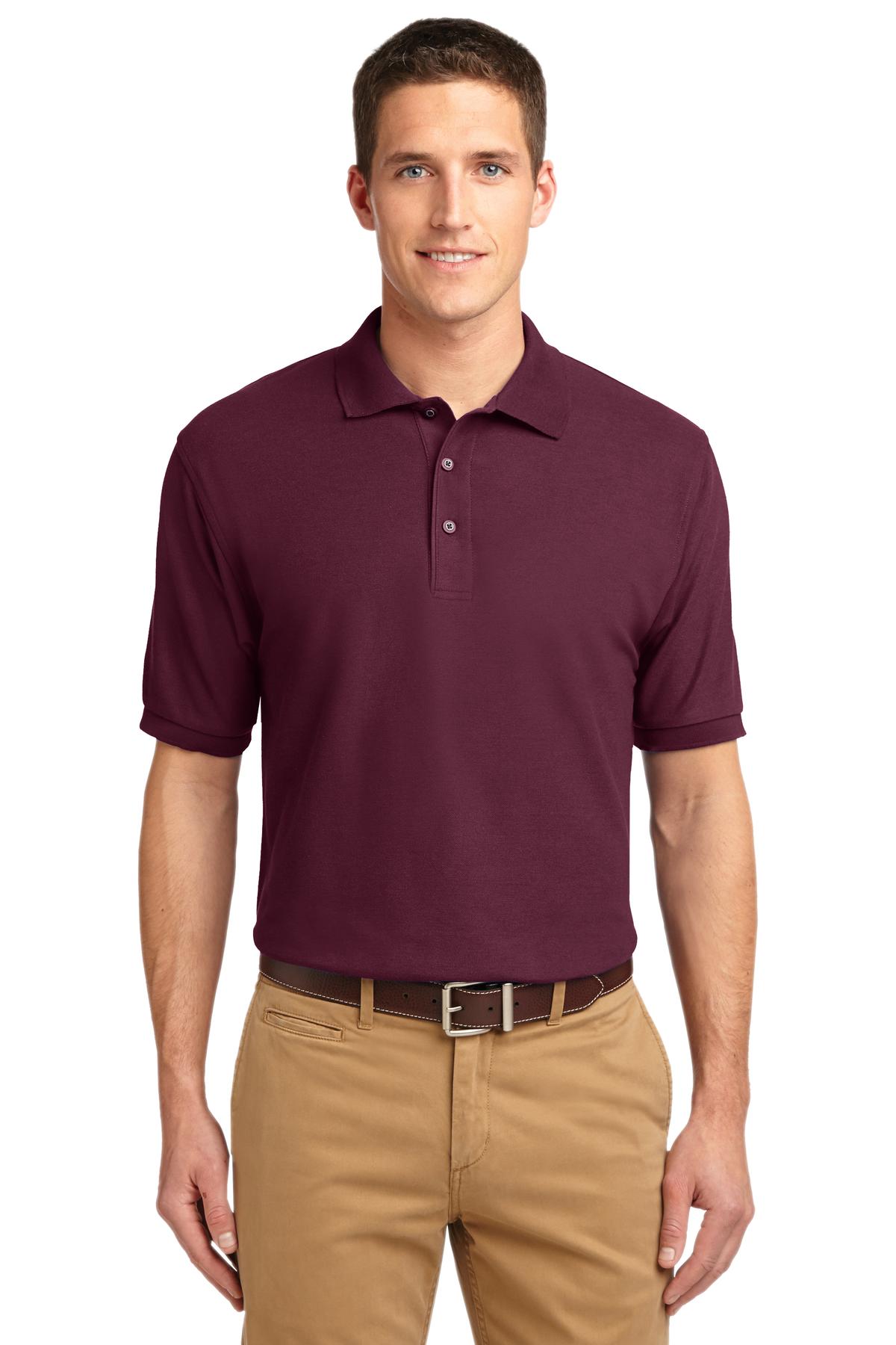 Front View of Burgundy Port Authority Tall Silk Touch Polo. TLK500