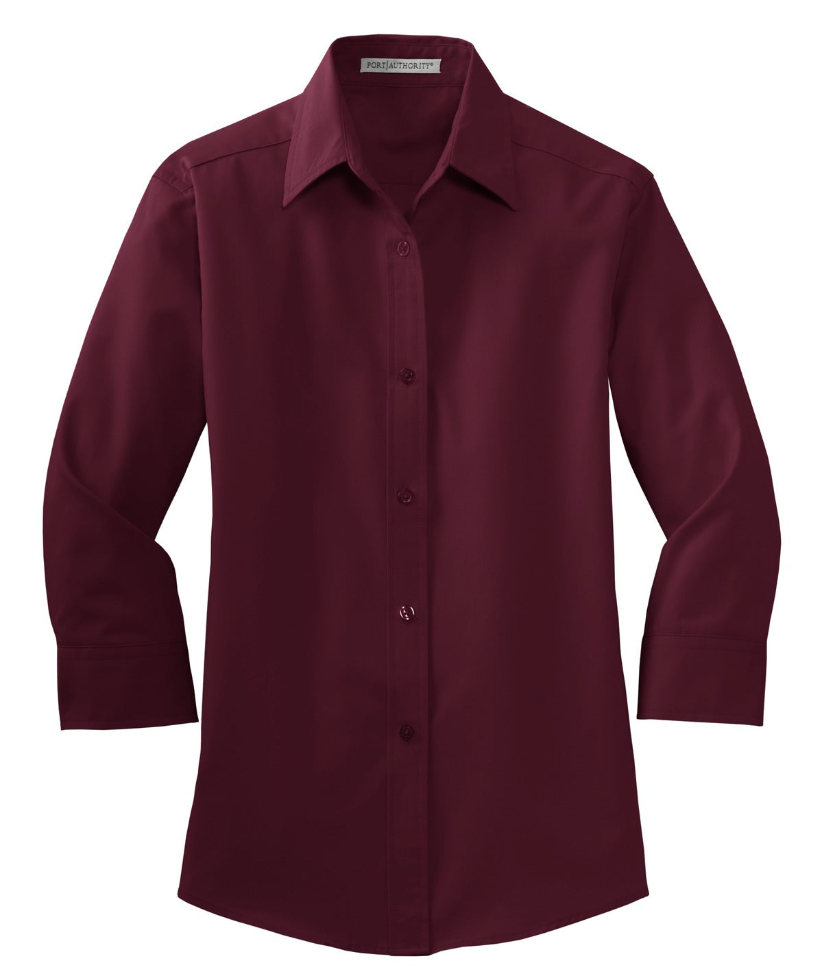Front View of Burgundy Port Authority Women's 3/4-Sleeve Easy Care Shirt. L612