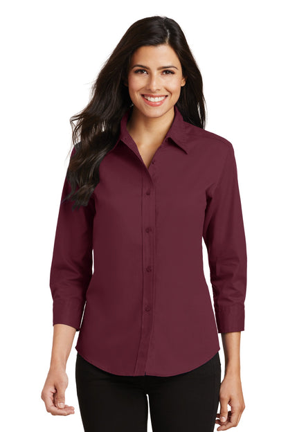 Front View of Burgundy Port Authority Women's 3/4-Sleeve Easy Care Shirt. L612