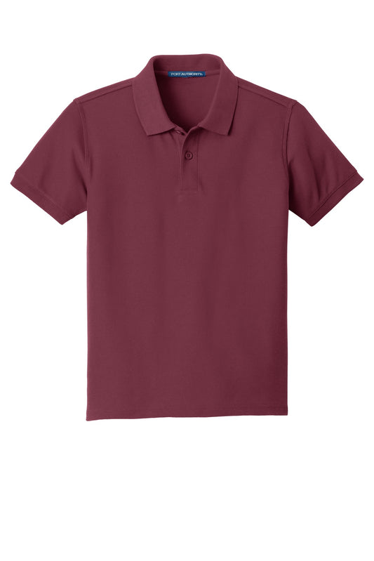 Front View of Burgundy Port Authority Youth Core Classic Pique Polo. Y100