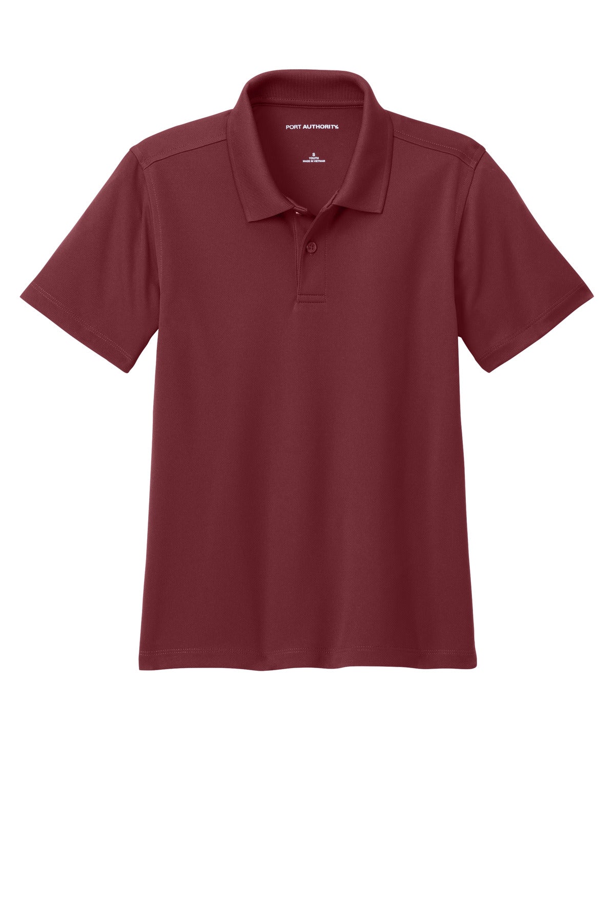 Front View of Burgundy Port Authority Youth Dry Zone UV Micro-Mesh Polo Y110