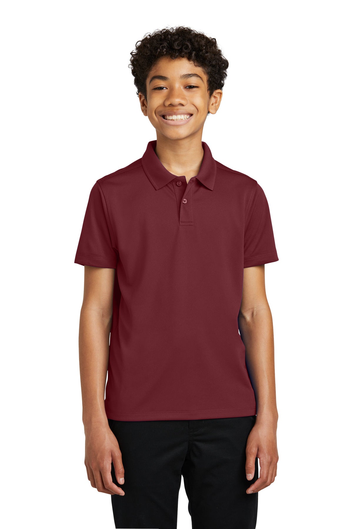 Front View of Burgundy Port Authority Youth Dry Zone UV Micro-Mesh Polo Y110