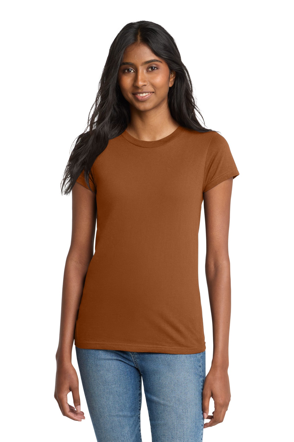 Front View of Burnt Orange District Women's Fitted The Concert Tee DT5001