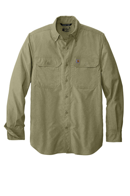 Front View of BurntOlive Carhartt Force Solid Long Sleeve Shirt CT105291