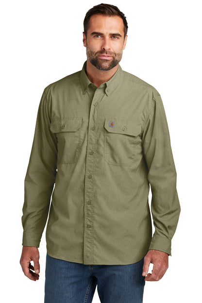 Front View of BurntOlive Carhartt Force Solid Long Sleeve Shirt CT105291