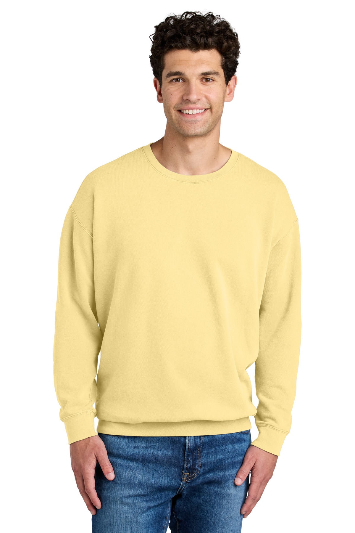 Front View of Butter Comfort Colors Lightweight Crewneck Sweatshirt 1466