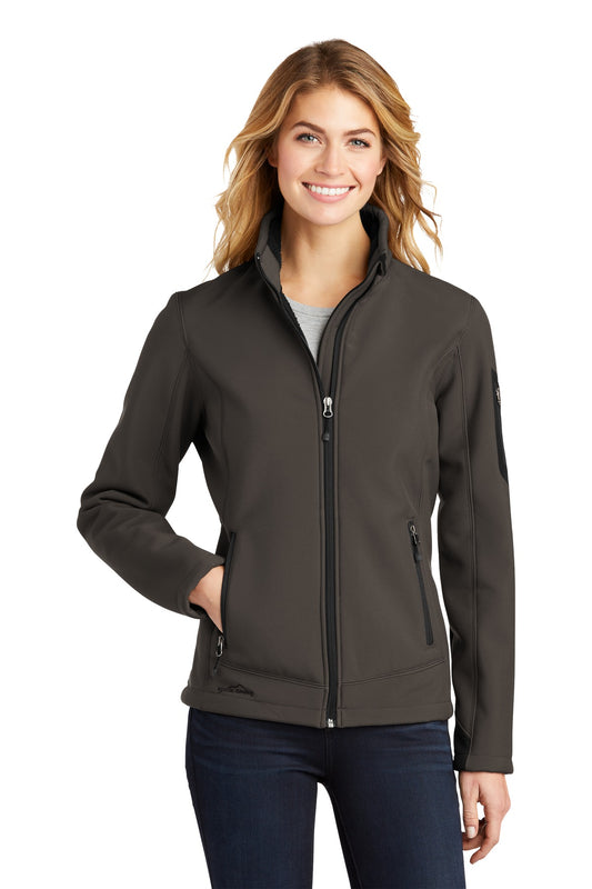 Front View of Canteen Grey Eddie Bauer Women's Rugged Ripstop Soft Shell Jacket. EB535
