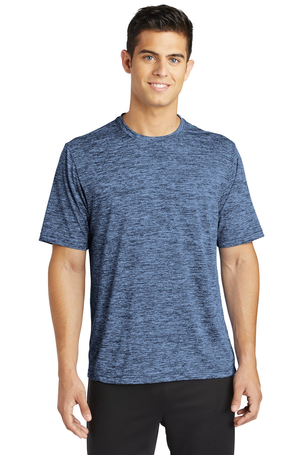 Front View of Car Bl-Tr Ny E Sport-Tek PosiCharge Electric Heather Tee. ST390