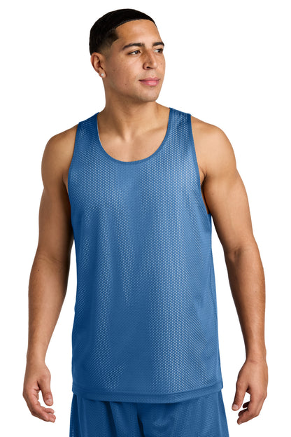 Front View of CarBl/Wht Sport-Tek PosiCharge Reversible Mesh Tank ST5000