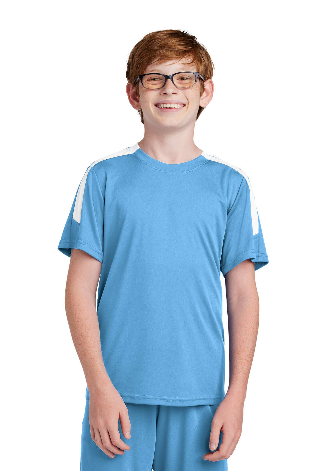 Front View of CarBl/Wht Sport-Tek Youth Competitor United Crew YST100