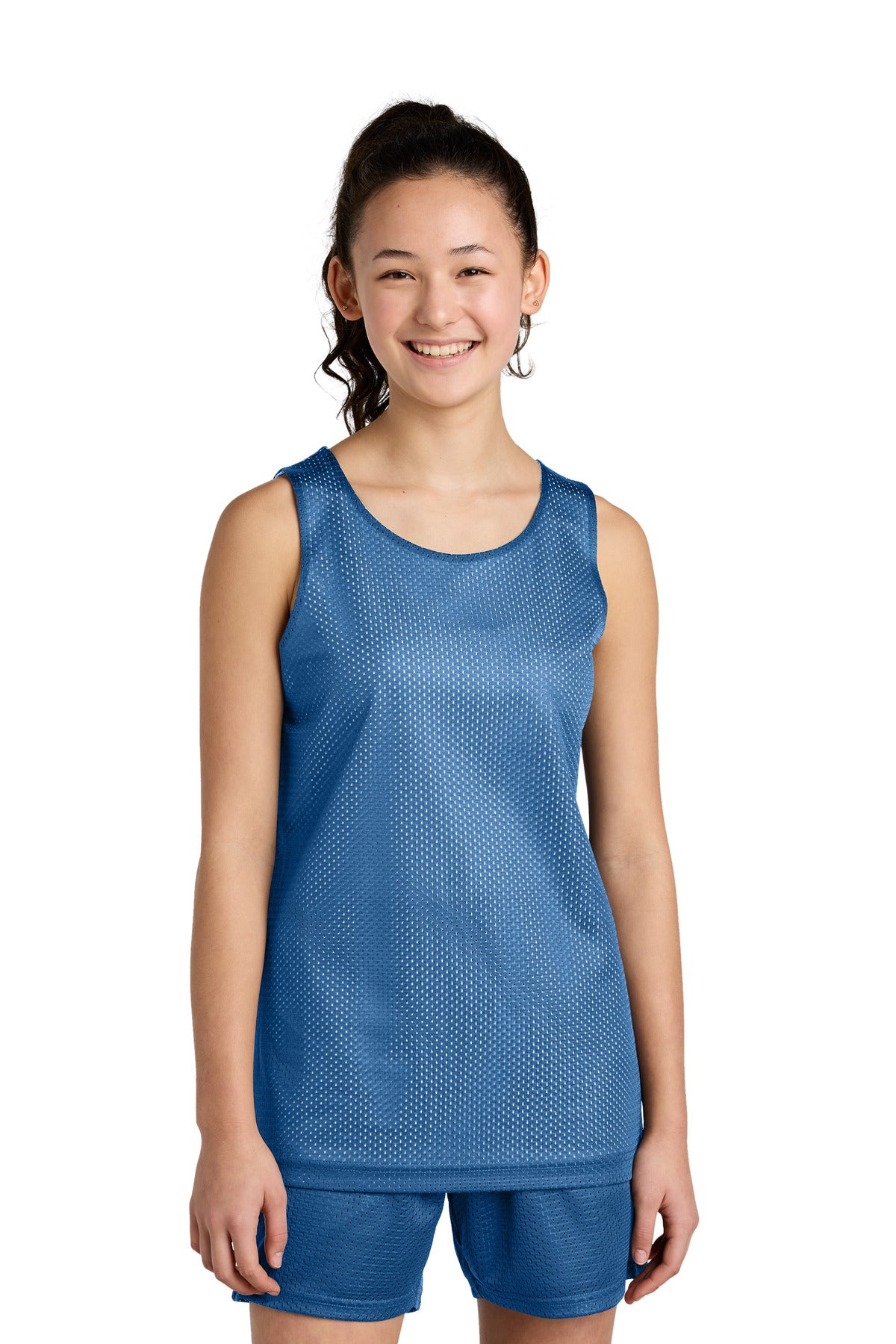 Front View of CarBl/Wht Sport-Tek Youth PosiCharge Reversible Mesh Tank YST5000