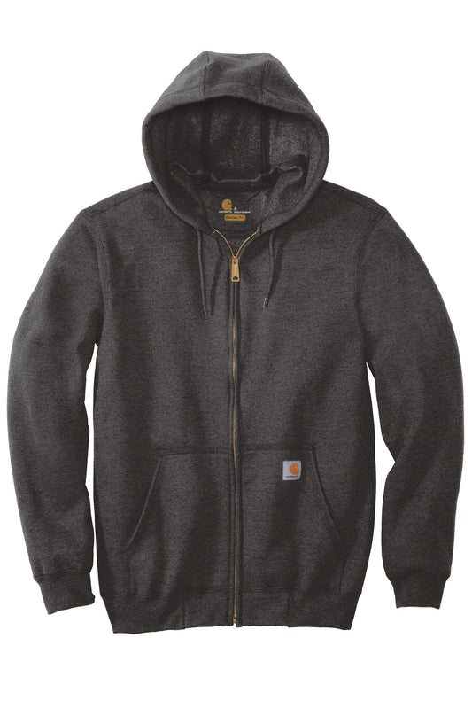 Front View of Carbon Heather Carhartt Midweight Hooded Zip-Front Sweatshirt. CTK122