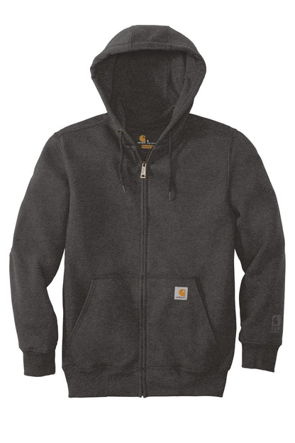 Front View of Carbon Heather Carhartt Rain Defender Paxton Heavyweight Hooded Zip-Front Sweatshirt. CT100614