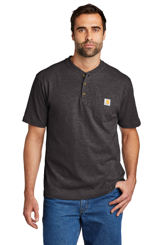 Front View of Carbon Heather Carhartt Short Sleeve Henley T-Shirt CTK84