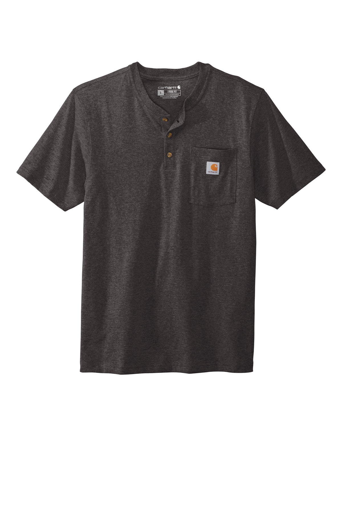 Front View of Carbon Heather Carhartt Short Sleeve Henley T-Shirt CTK84