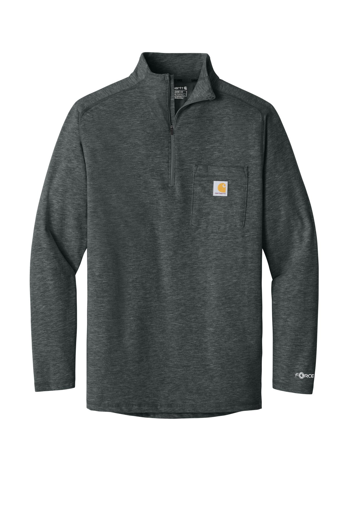 Front View of CarbonHthr Carhartt Force 1/4-Zip Long Sleeve T-Shirt CT106660