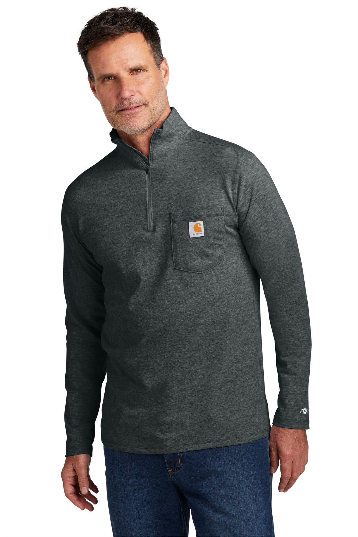 Front View of CarbonHthr Carhartt Force 1/4-Zip Long Sleeve T-Shirt CT106660
