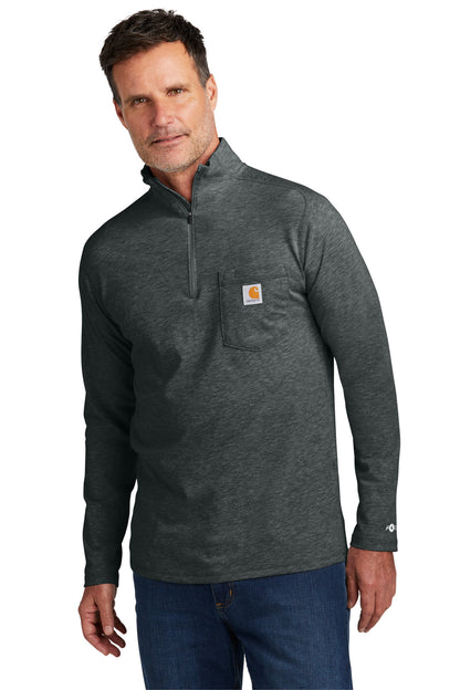 Front View of CarbonHthr Carhartt Force 1/4-Zip Long Sleeve T-Shirt CT106660