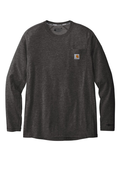 Front View of CarbonHthr Carhartt Force Long Sleeve Pocket T-Shirt CT106656