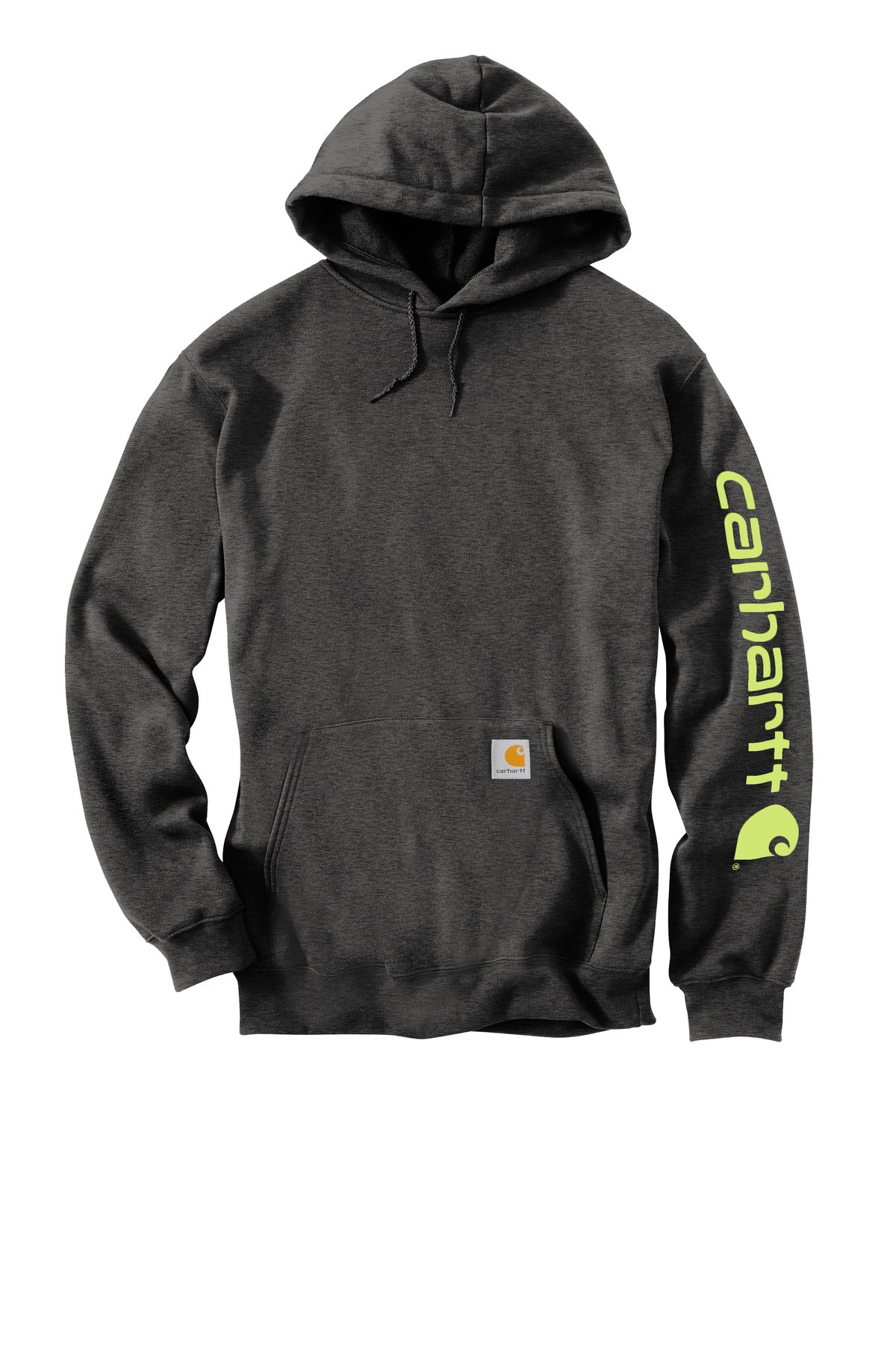 Front View of CarbonHthr Carhartt Midweight Hooded Logo Sweatshirt CTK288