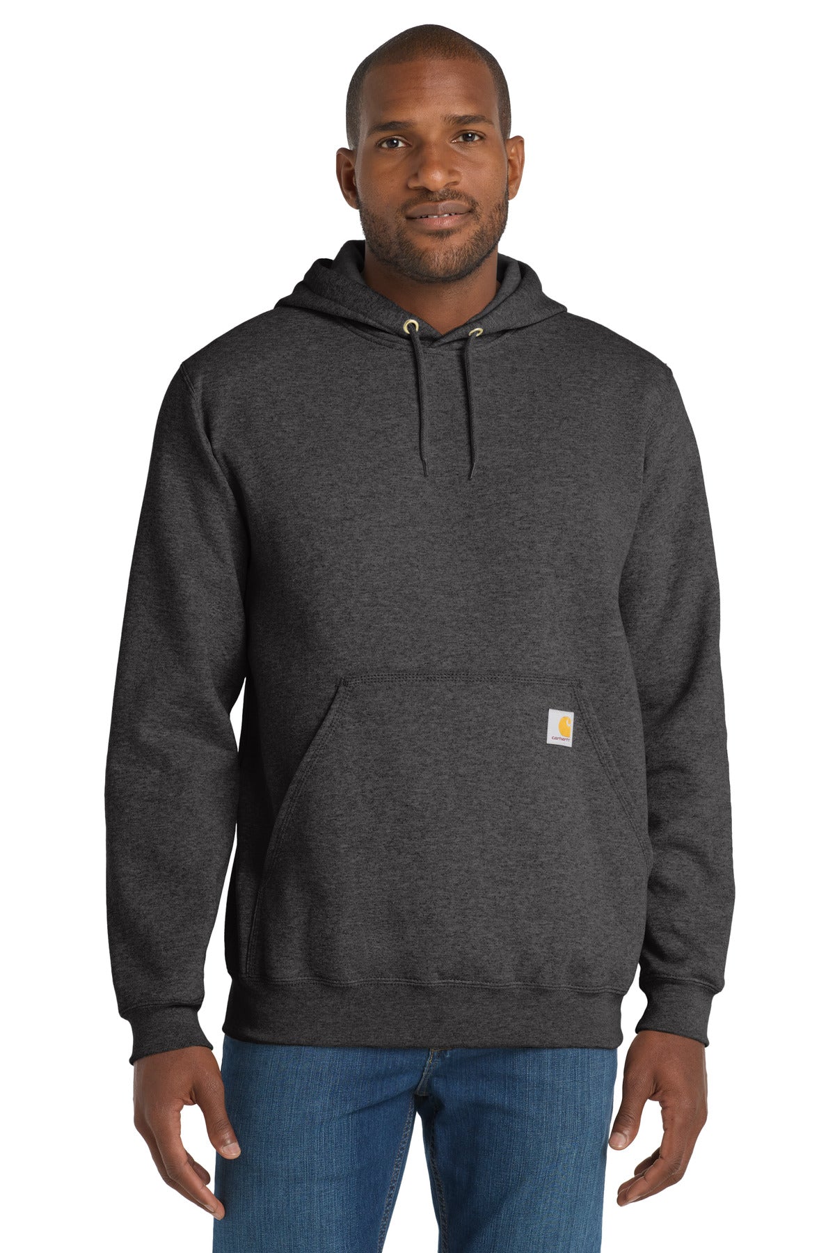 Front View of CarbonHthr Carhartt Midweight Hooded Logo Sweatshirt CTK288