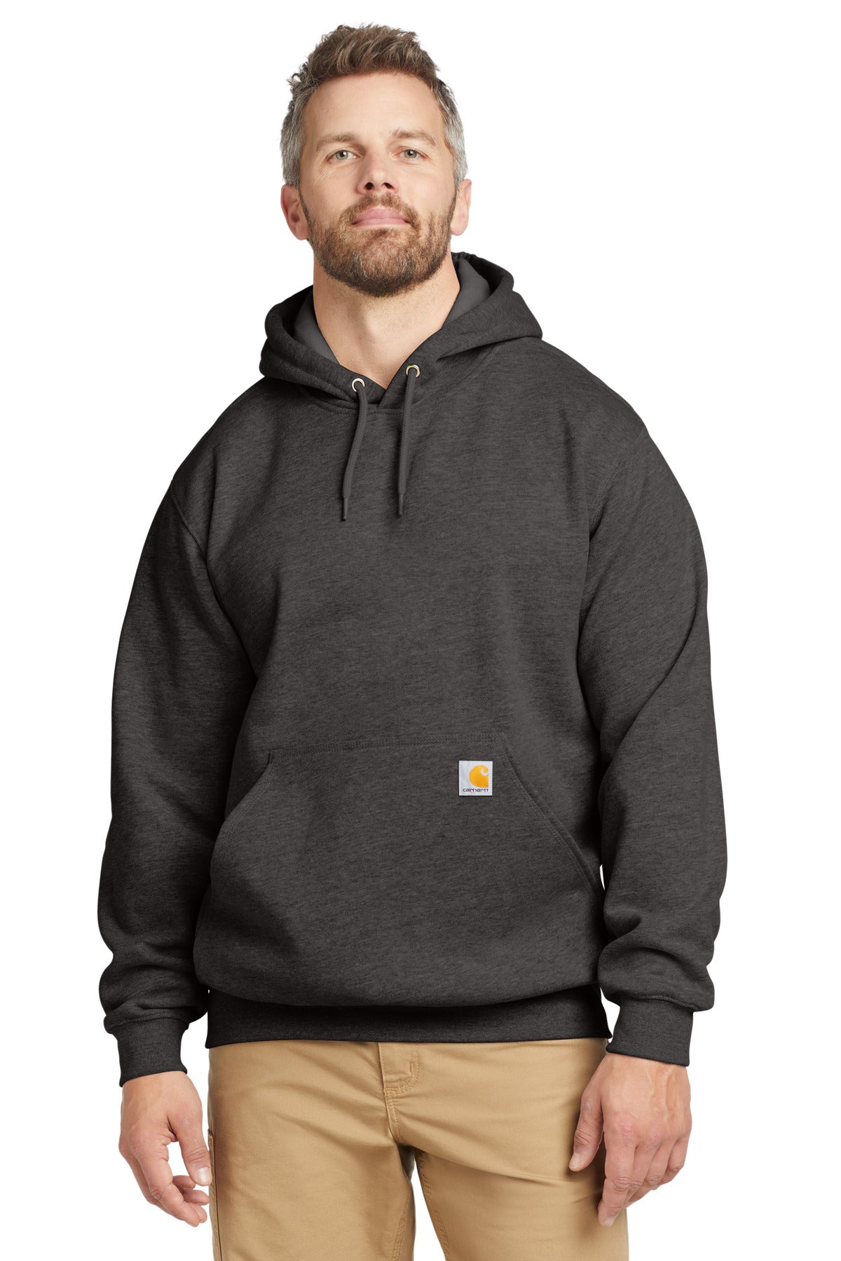 Front View of CarbonHthr Carhartt Tall Midweight Hooded Sweatshirt CTTK121