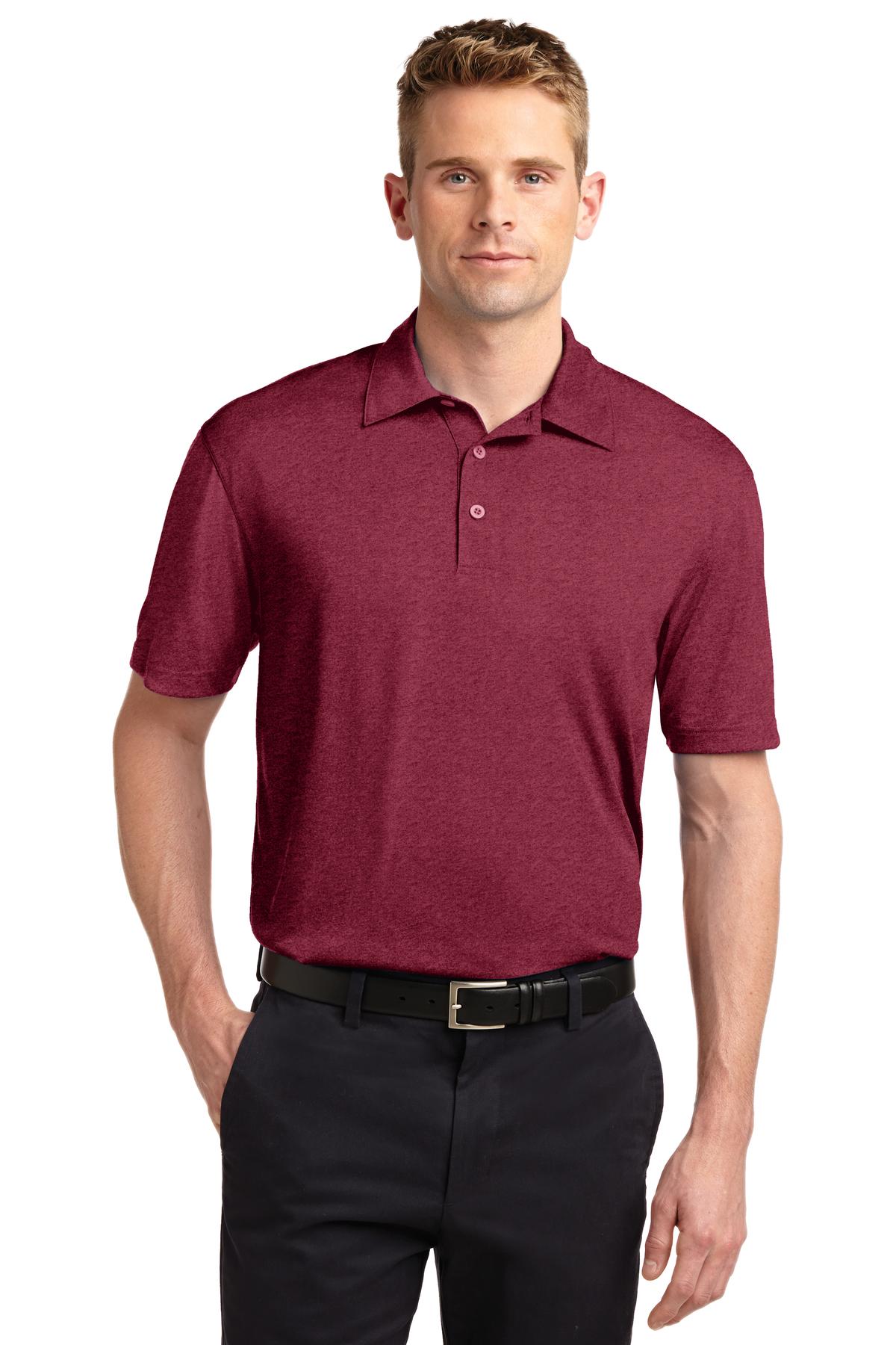 Front View of Cardinal Hthr Sport-Tek Heather Contender Polo. ST660