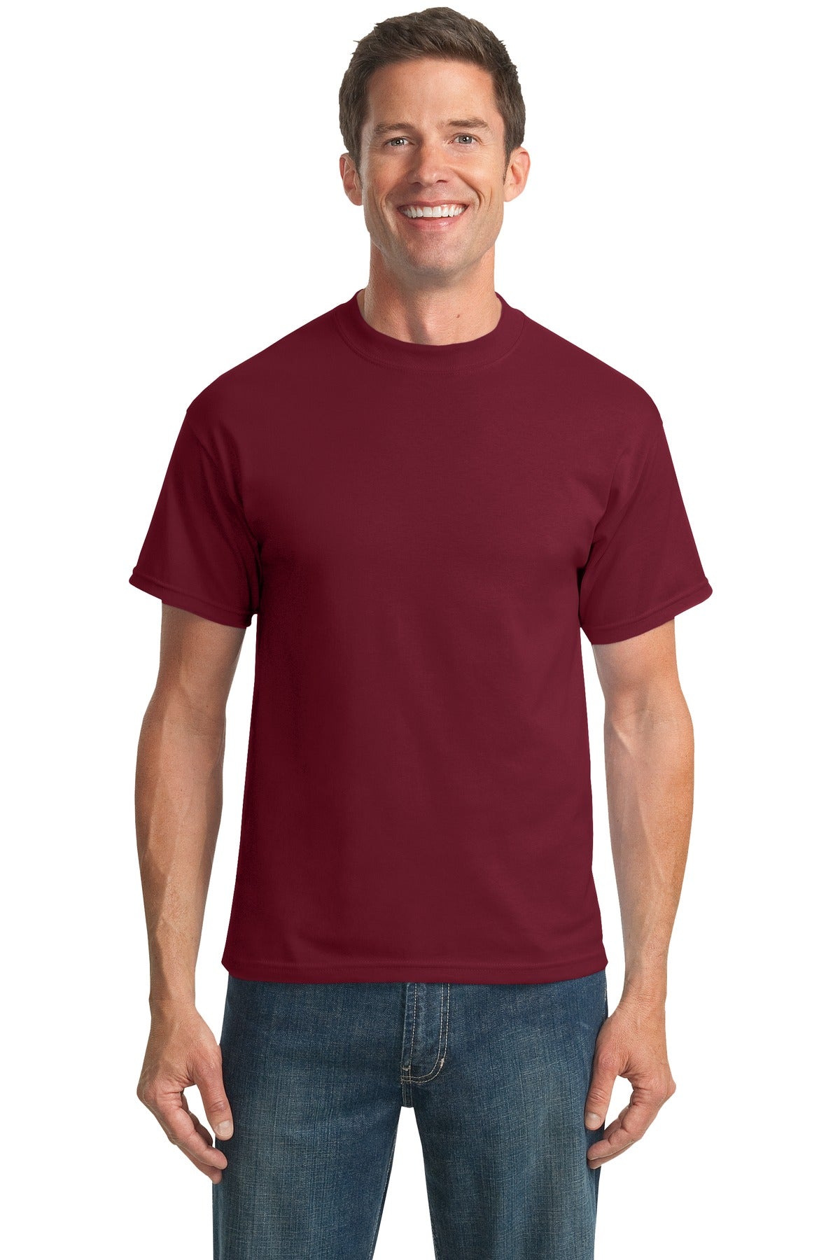 Front View of Cardinal Port & Company Tall Core Blend Tee. PC55T