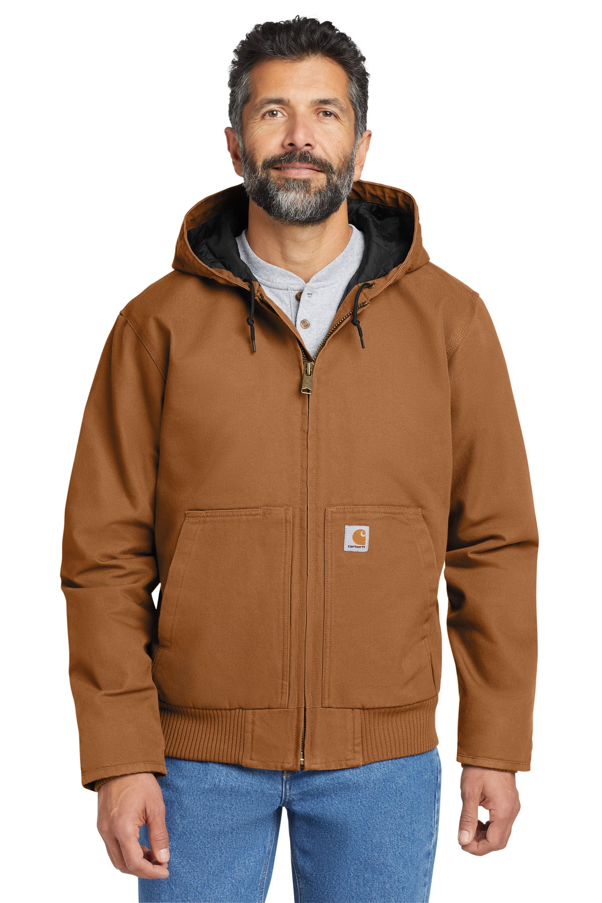 Front View of Carhartt Brown Carhartt Washed Duck Active Jac. CT104050