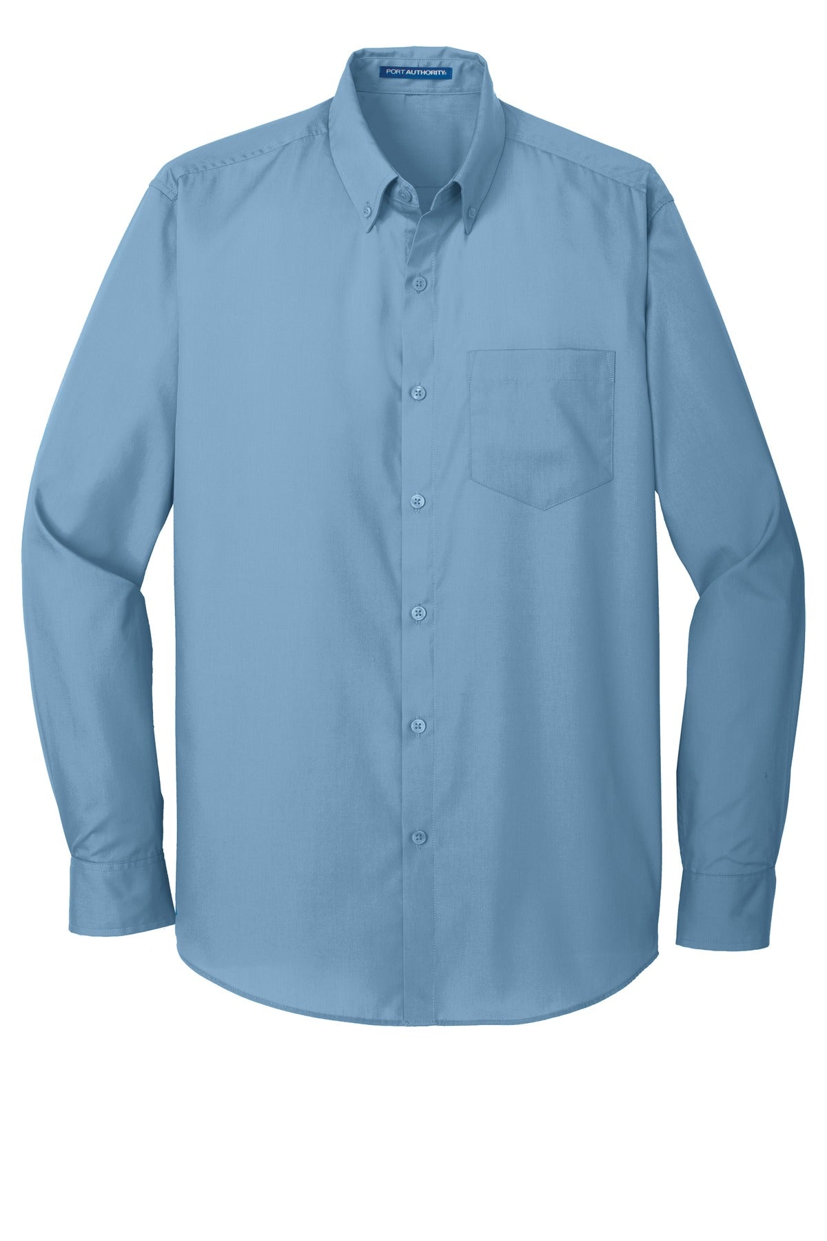 Front View of Carolina Blue Port Authority Long Sleeve Carefree Poplin Shirt. W100