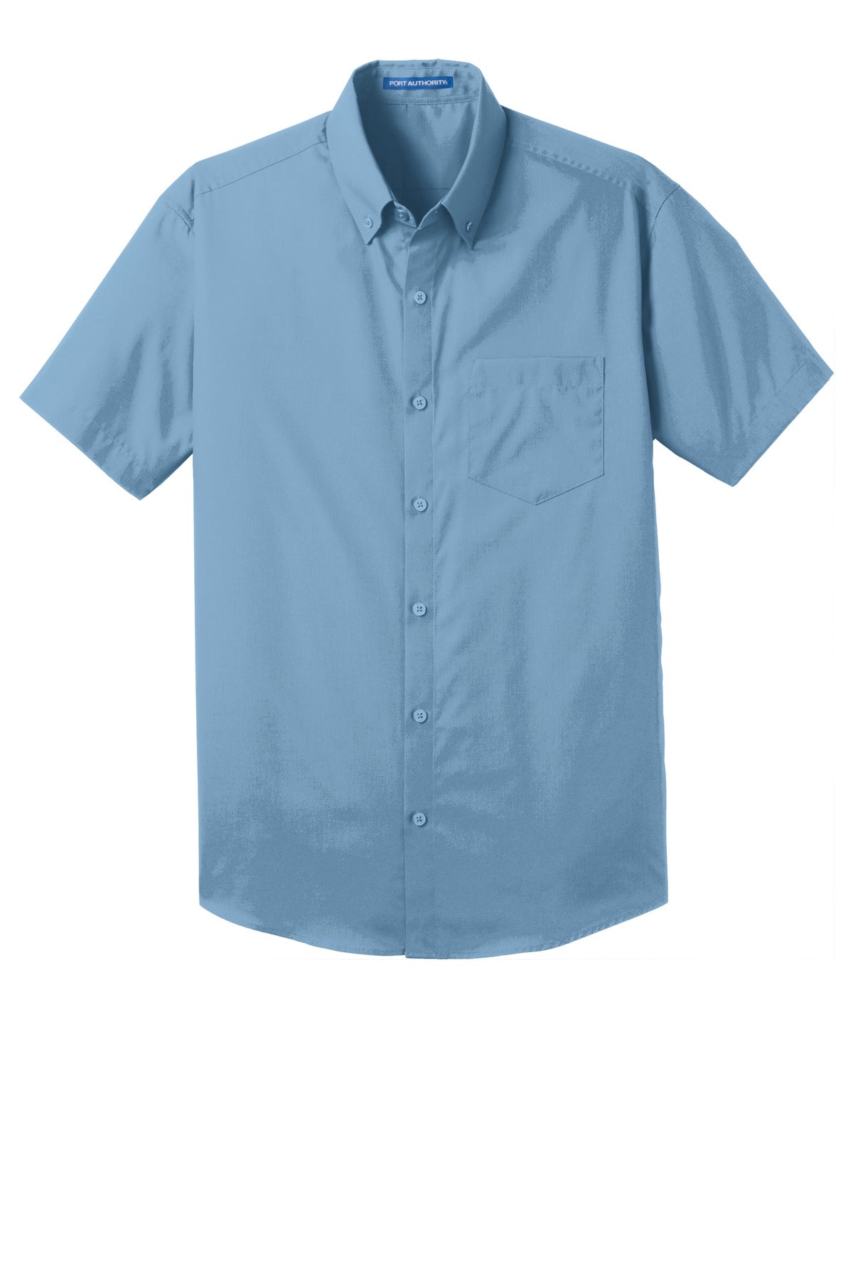 Front View of Carolina Blue Port Authority Short Sleeve Carefree Poplin Shirt. W101