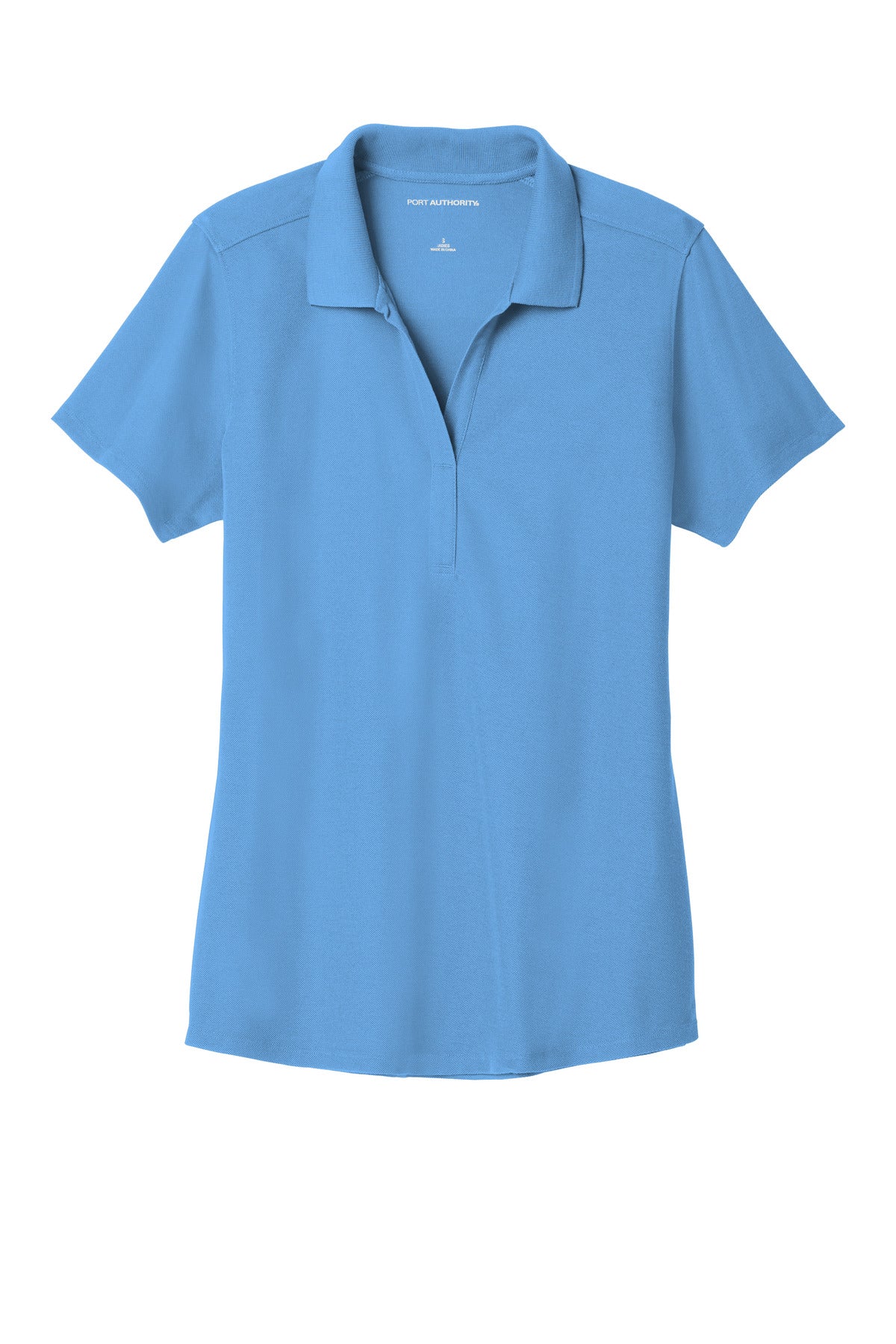 Front View of Carolina Blue Port Authority Women's EZPerformance Pique Polo. LK600