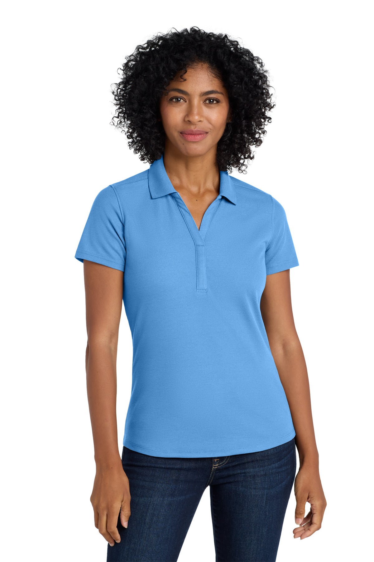 Front View of Carolina Blue Port Authority Women's EZPerformance Pique Polo. LK600