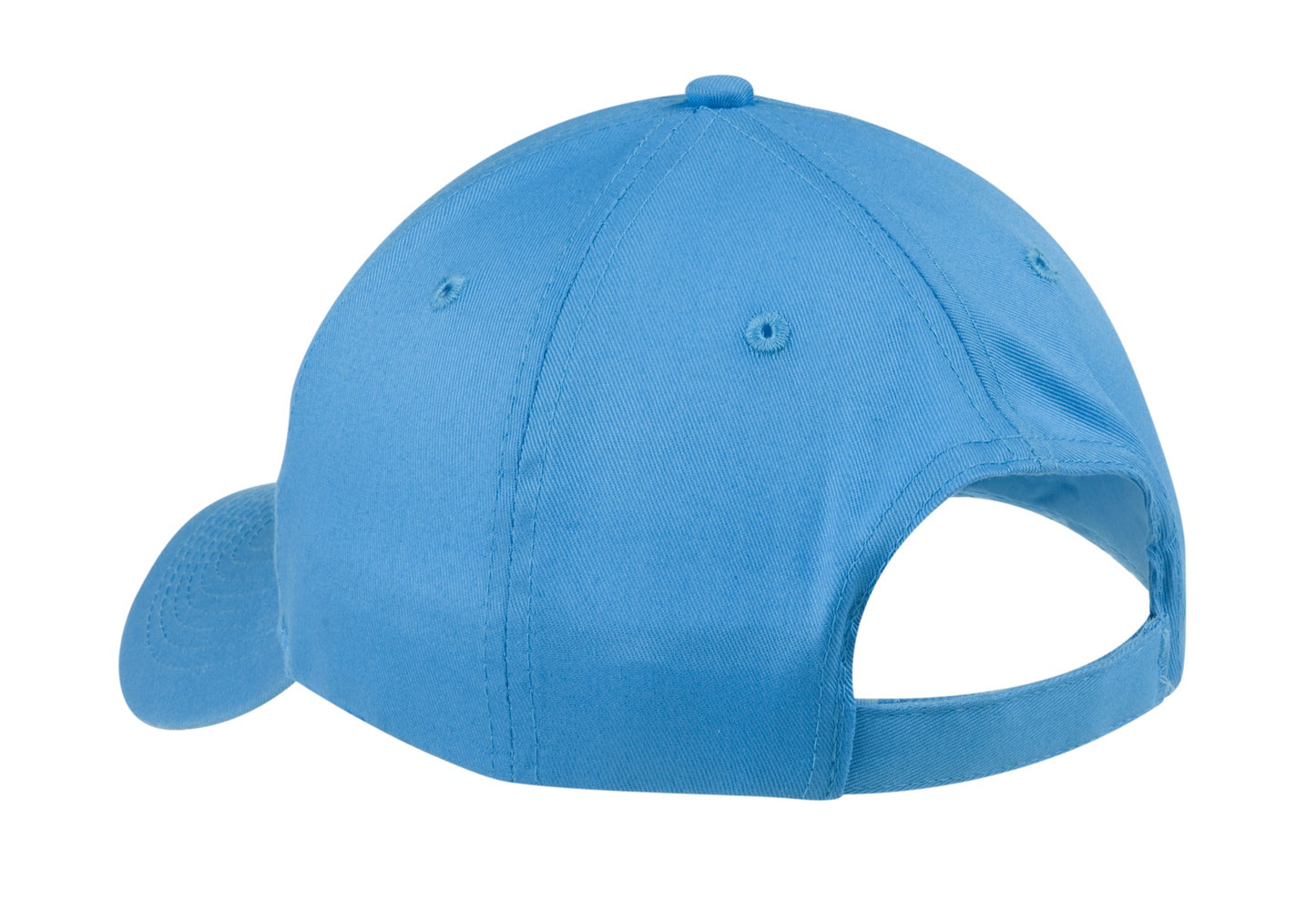 Front View of Carolina Blue Port & Company Six-Panel Twill Cap. CP80
