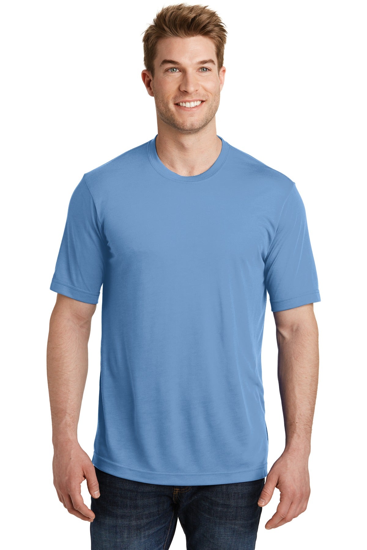 Front View of Carolina Blue Sport-Tek PosiCharge Competitor Cotton Touch Tee. ST450