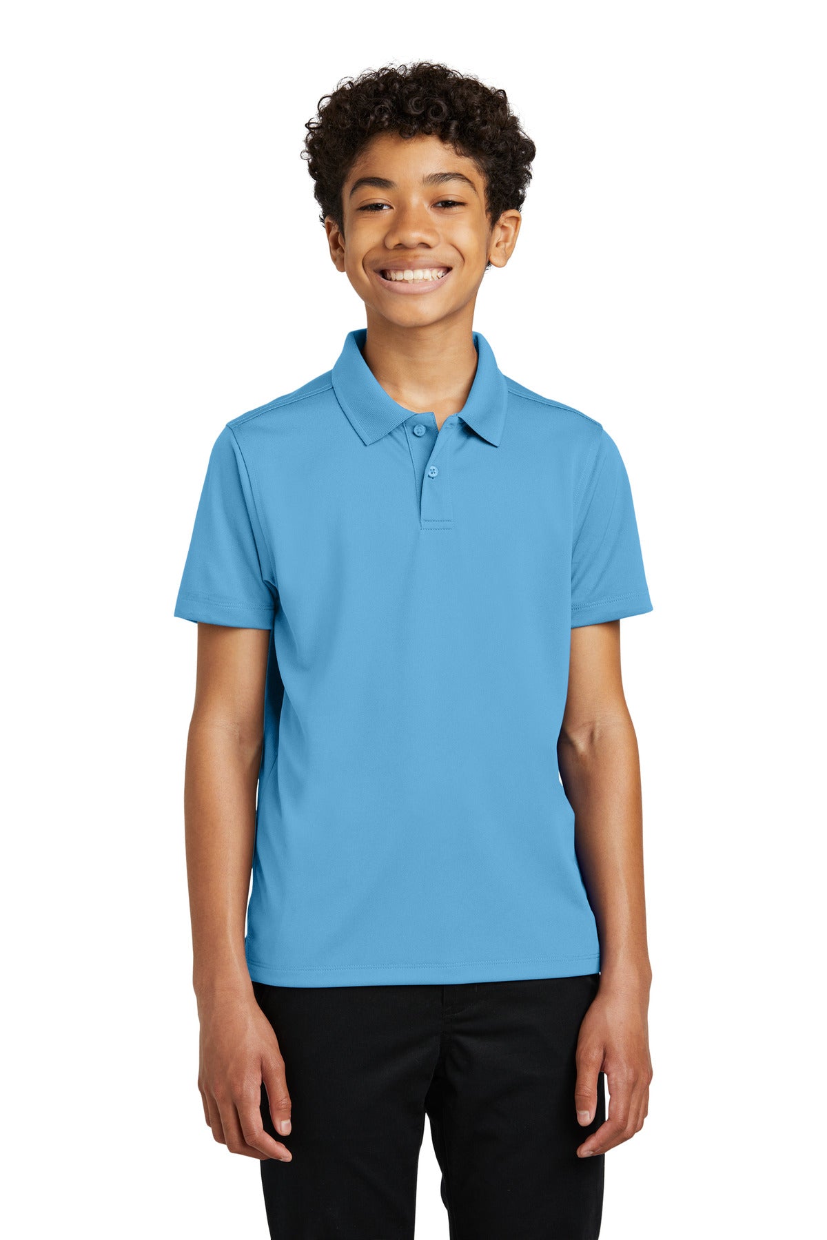 Front View of CarolinaBl Port Authority Youth Dry Zone UV Micro-Mesh Polo Y110