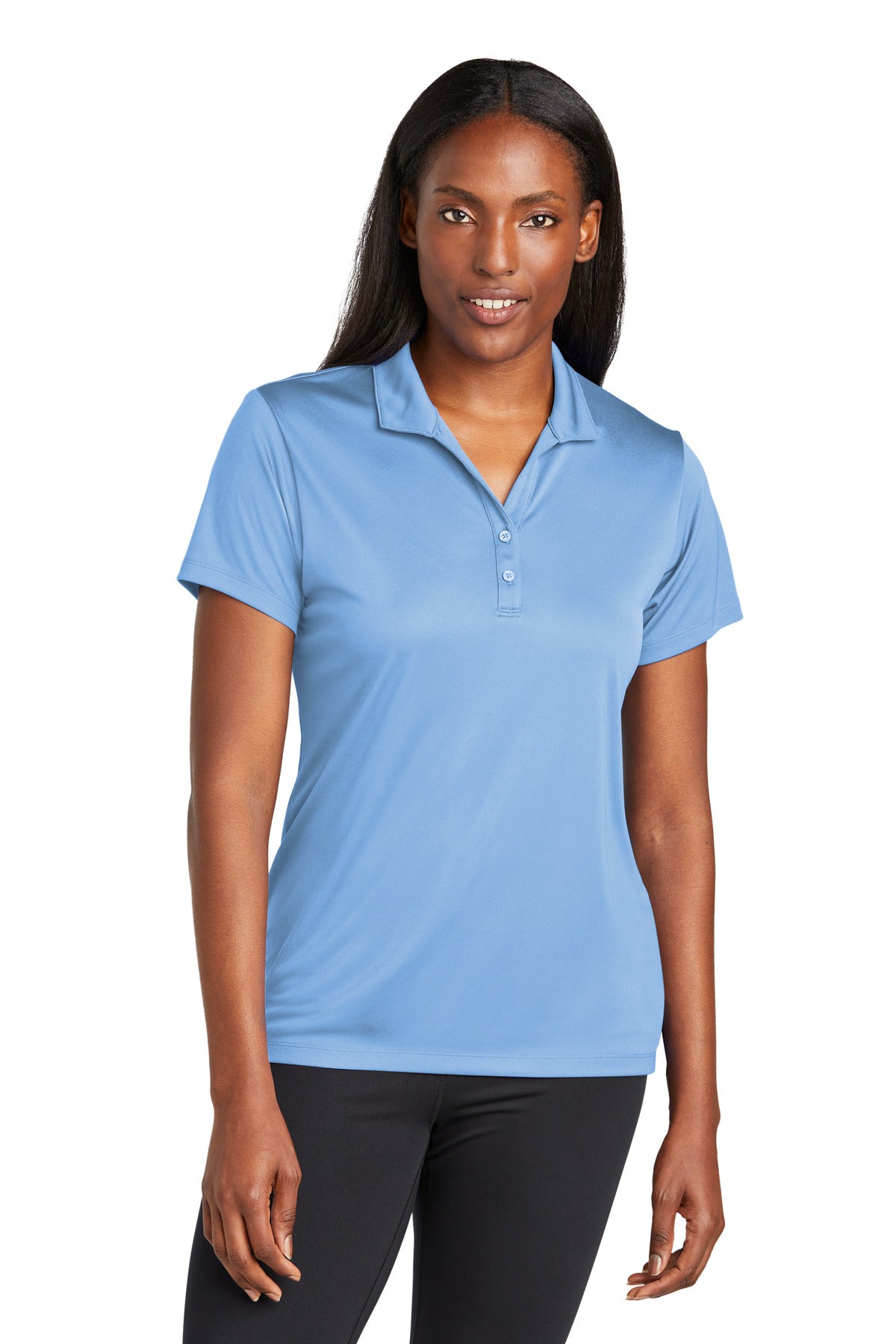 Front View of CarolinaBl Sport-Tek Women's PosiCharge Re-Compete Polo LST725